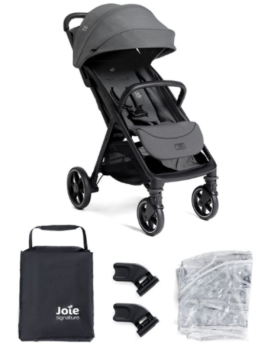 Preview: Joie Parcel LX Ebony mit Verdeck UPF 50+ und 4-Rad-Federung